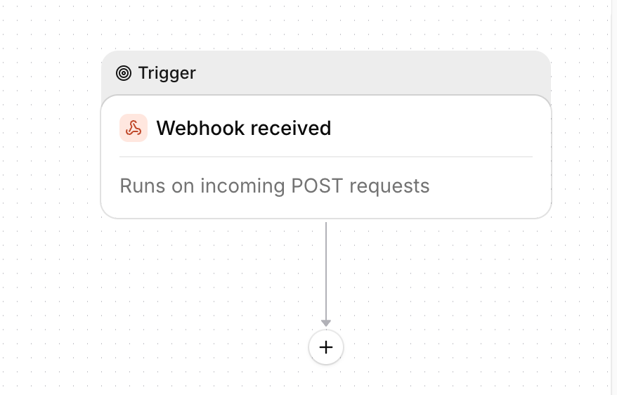 Workflow builder with a Webhook received trigger