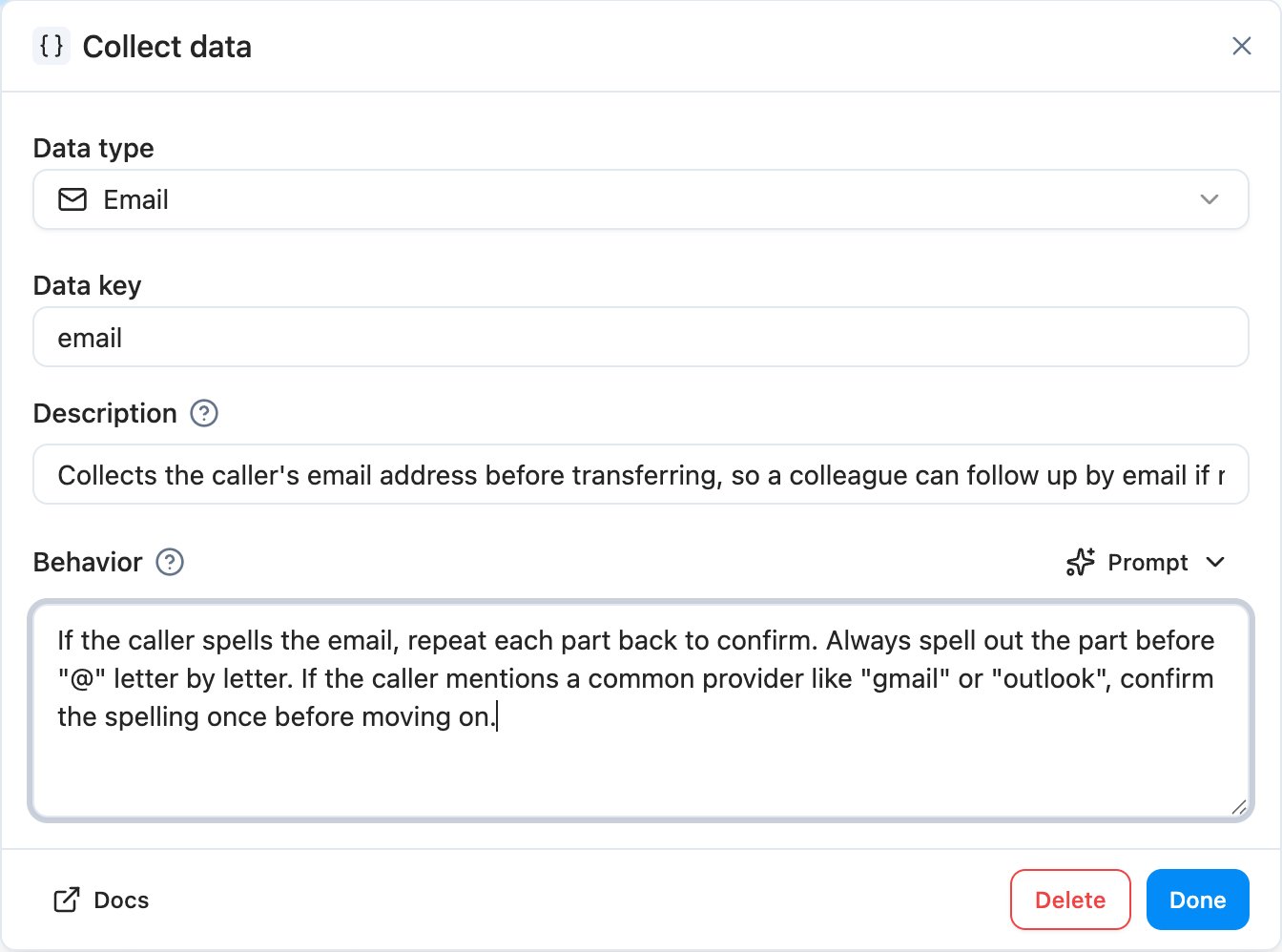 Collect Data task dialog with Prompt behavior selected