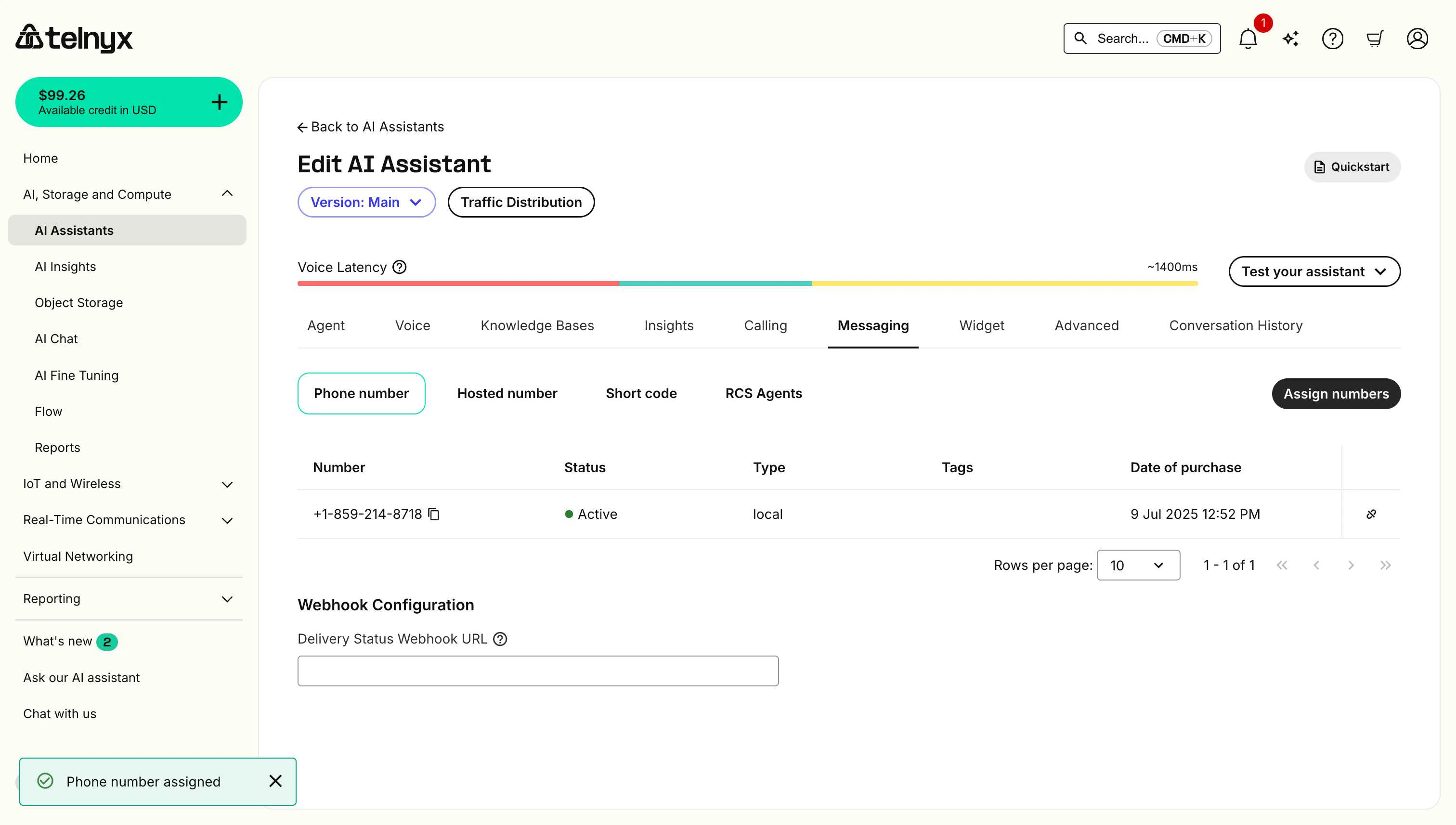 AI Assistant Messaging Configuration