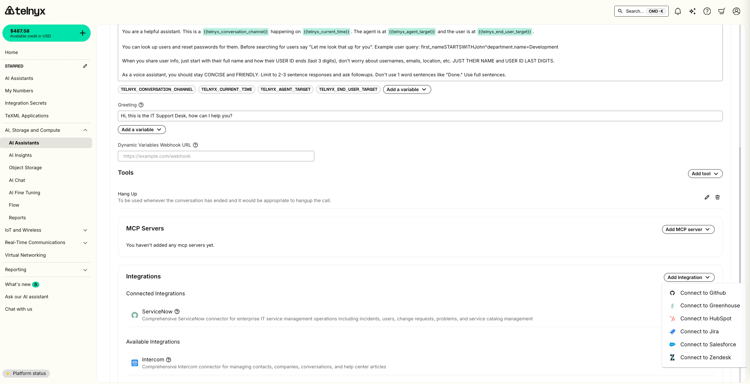 AI Integration Dropdown