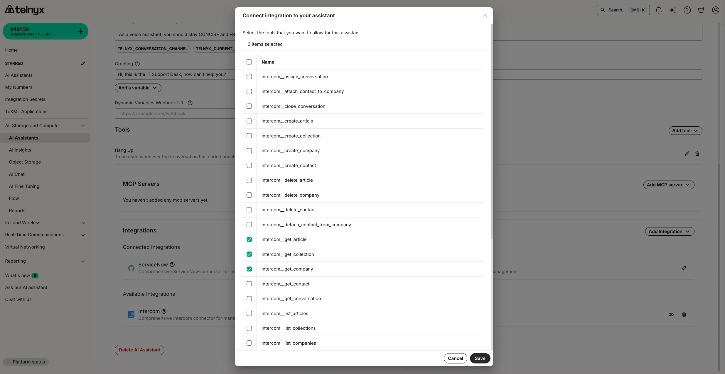 AI Integration Dropdown