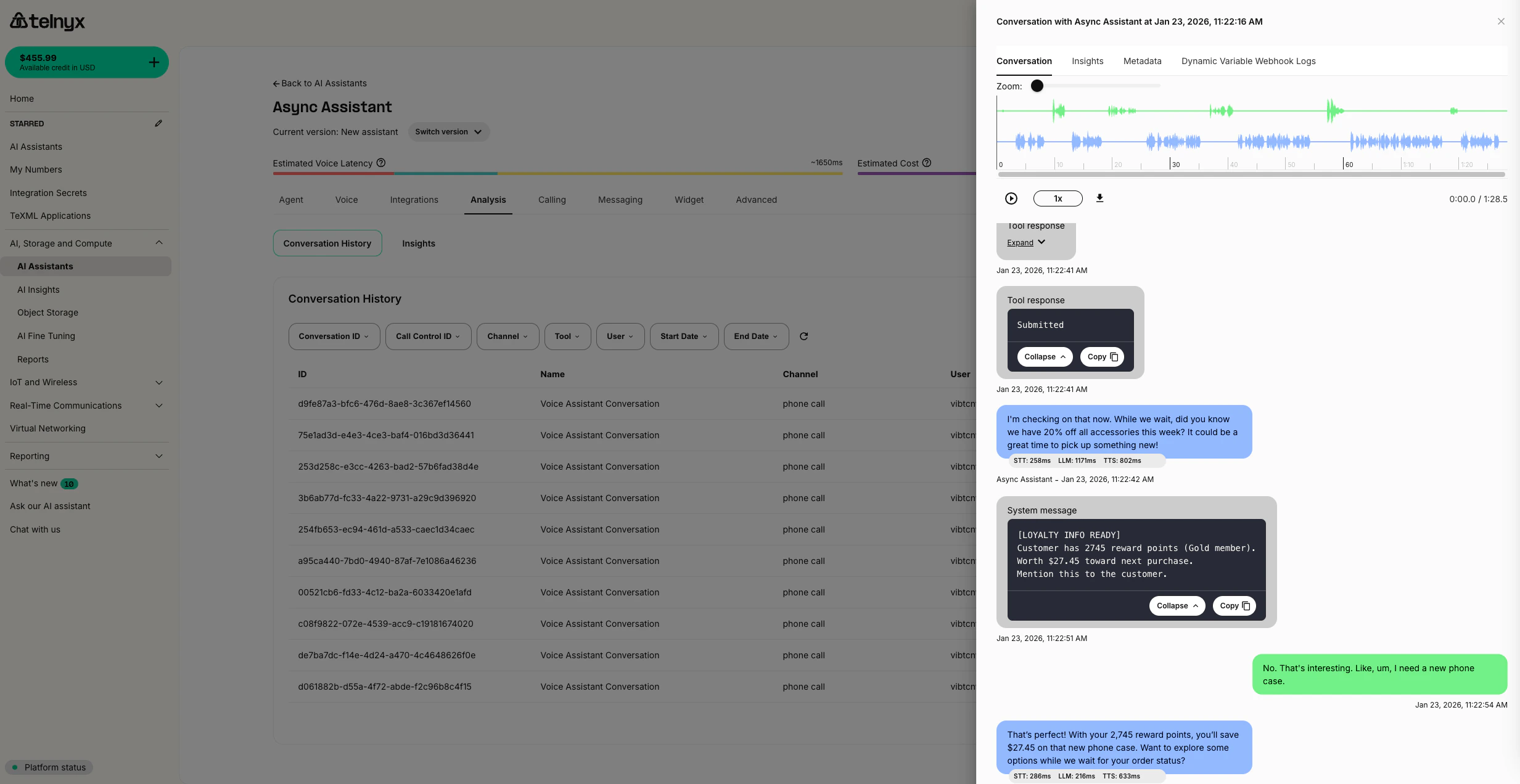Conversation transcript showing async message injection