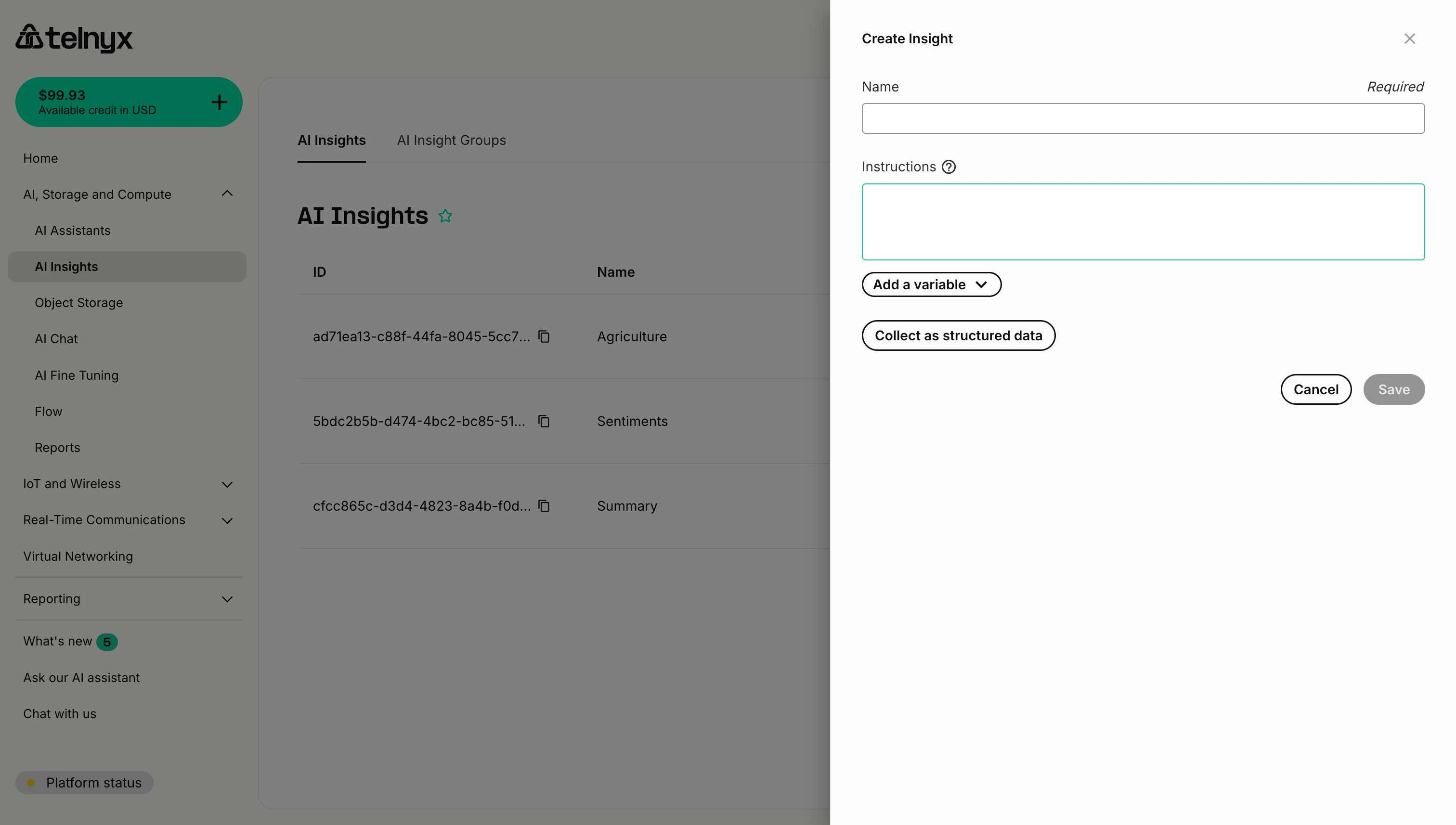 Create Insight Modal