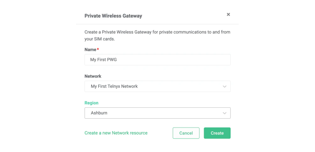Create a Private Wireless Gateway