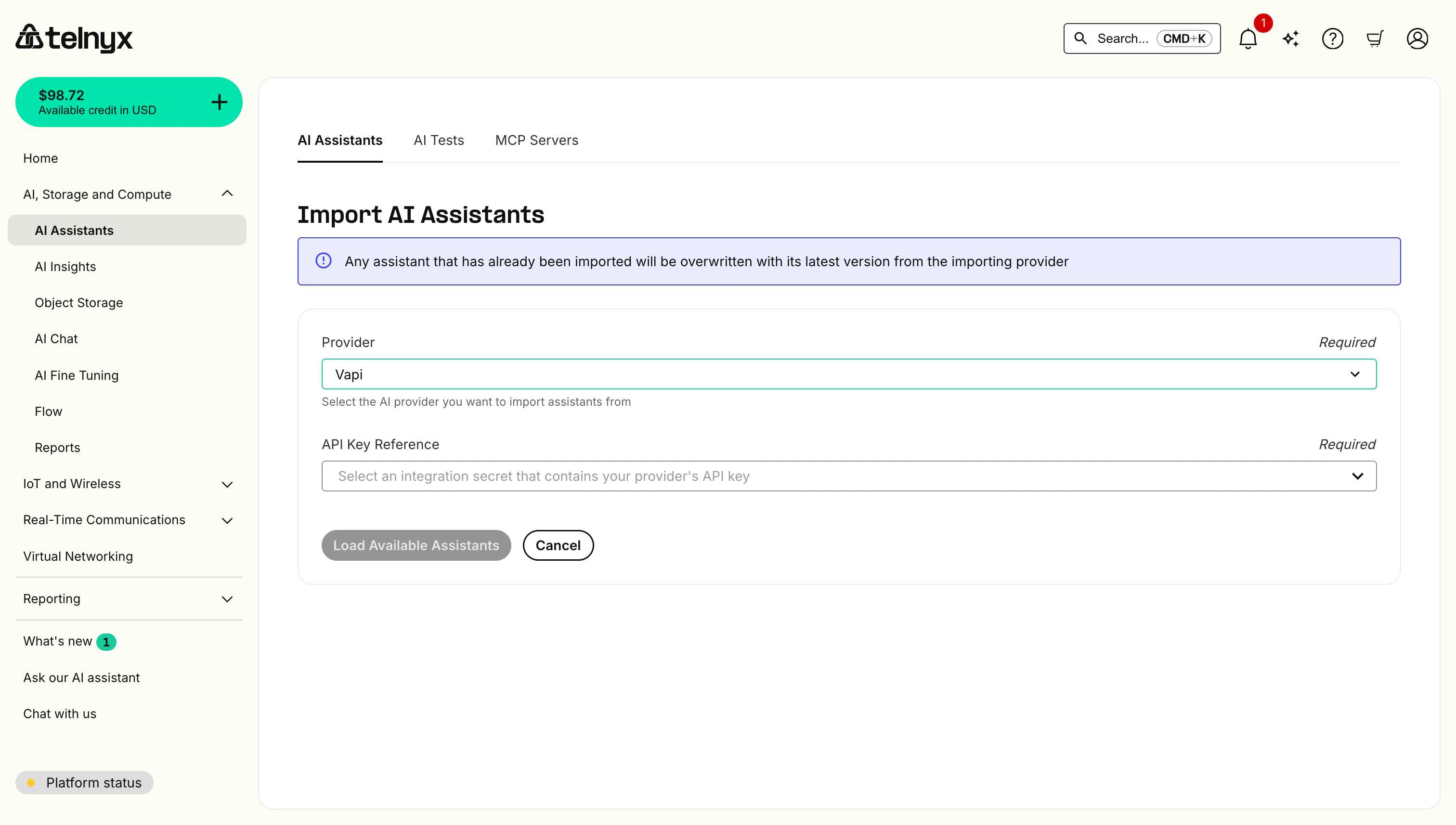 Import Assistants Page