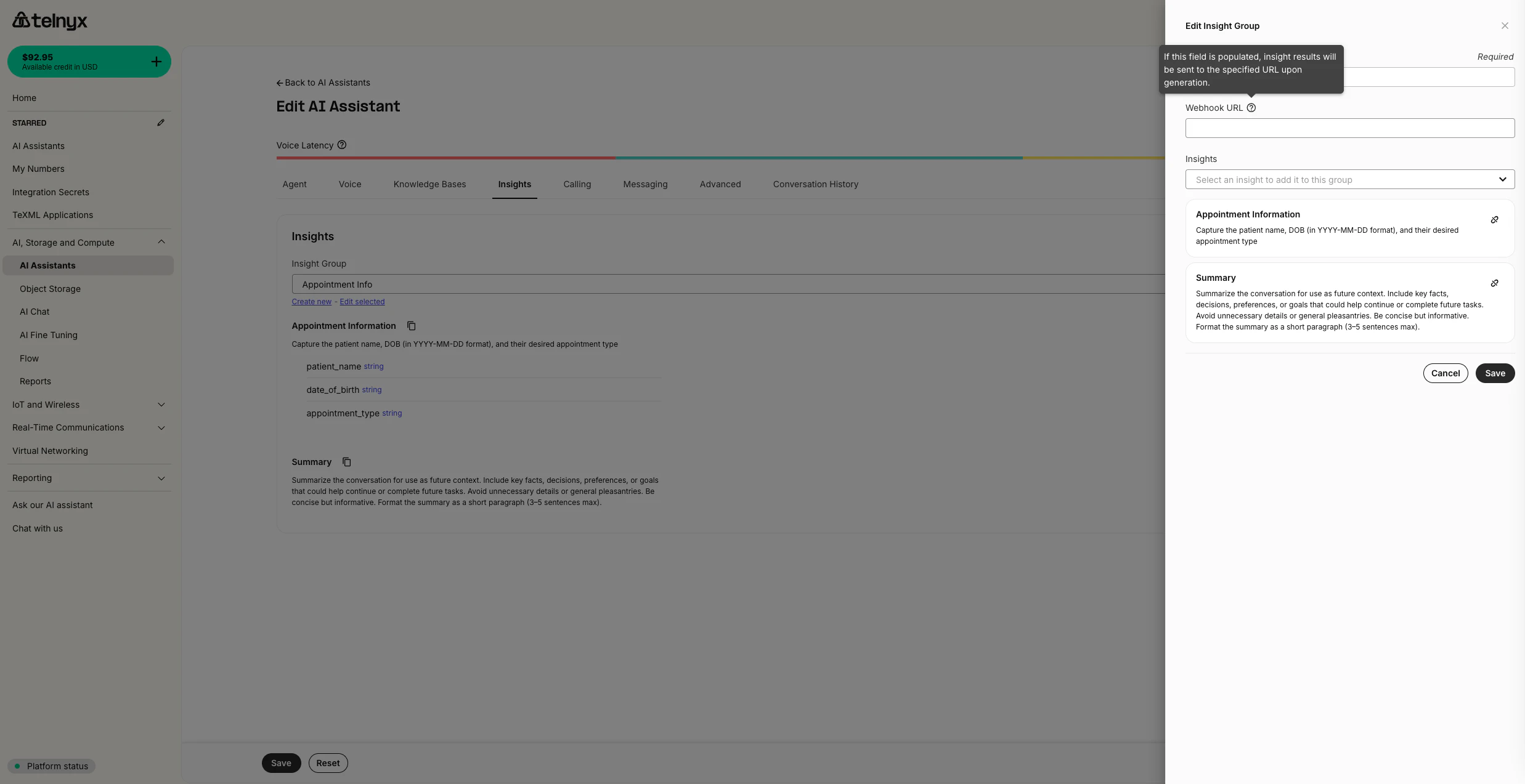 AI Assistant Insights Webhook