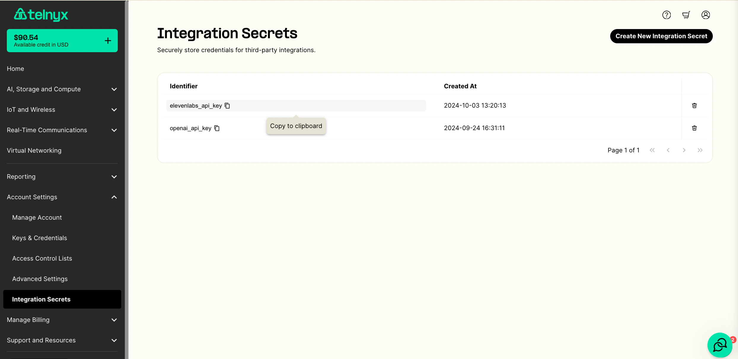 Integration Secret Portal Config