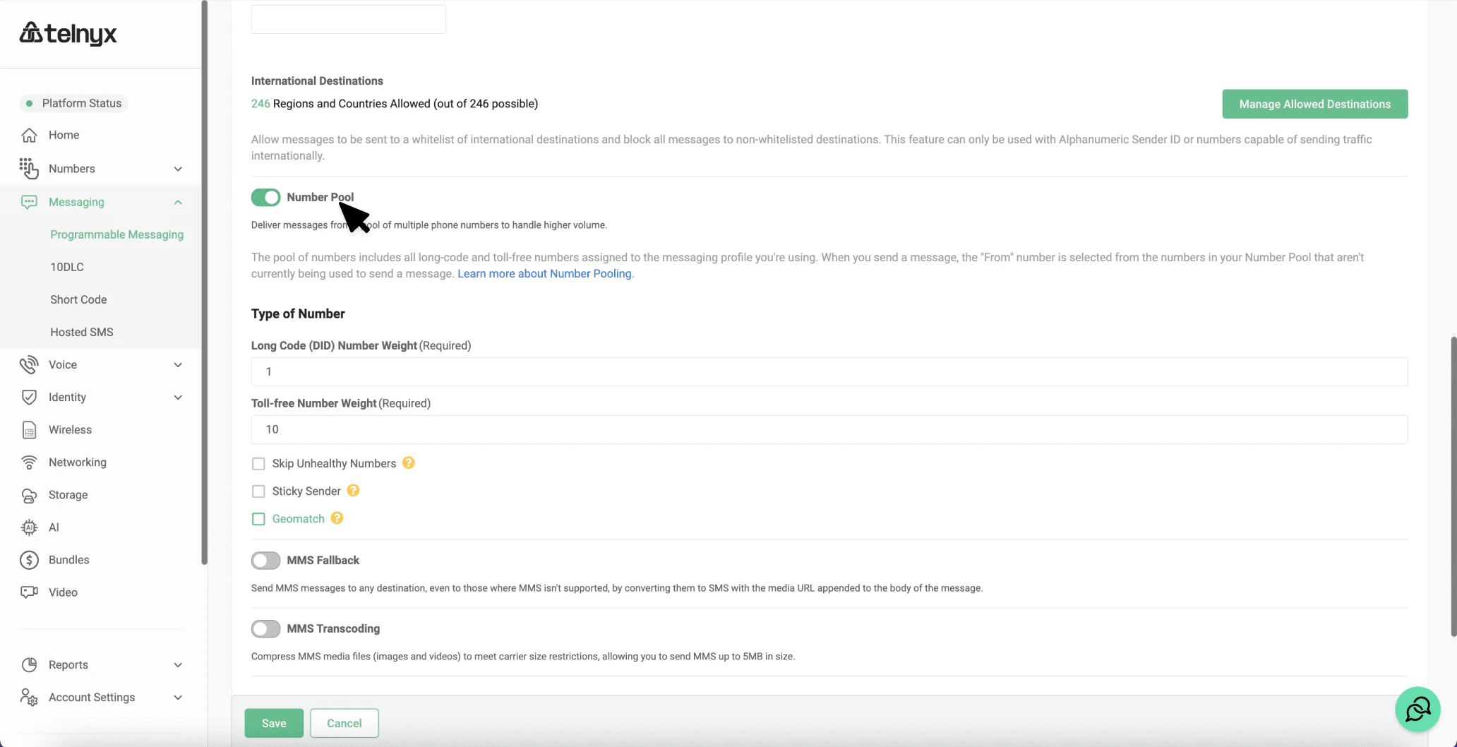 Number Pool Portal Settings