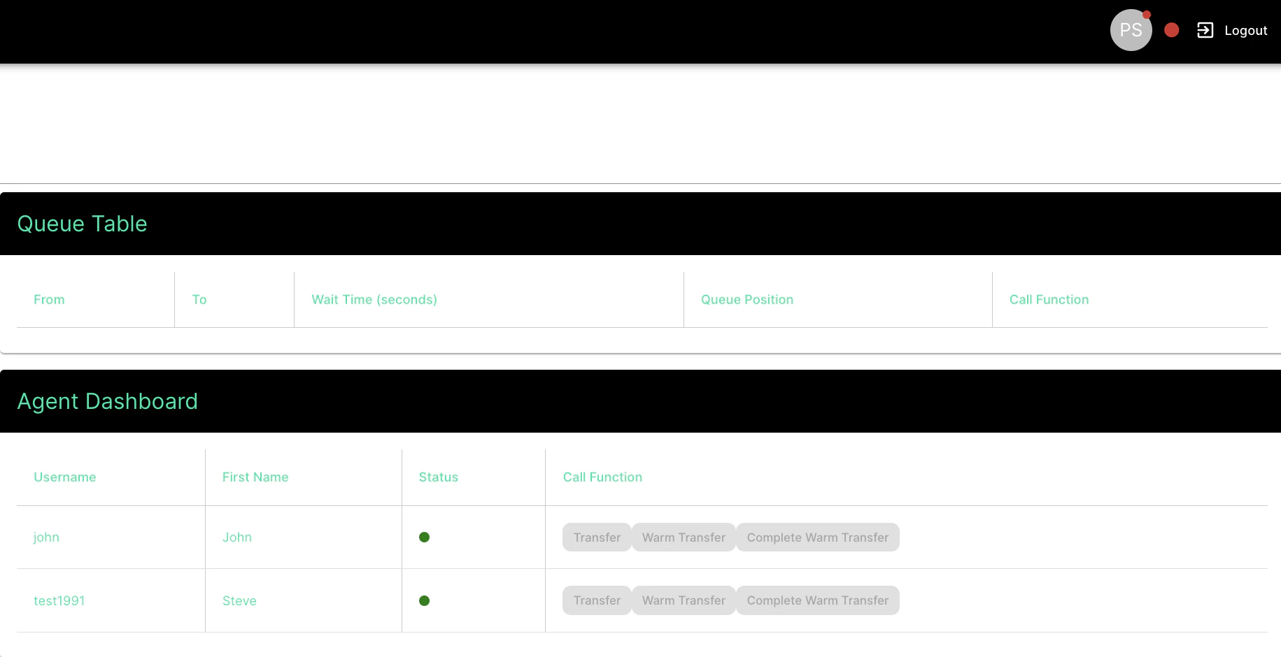 Outbound dialer agent status management interface