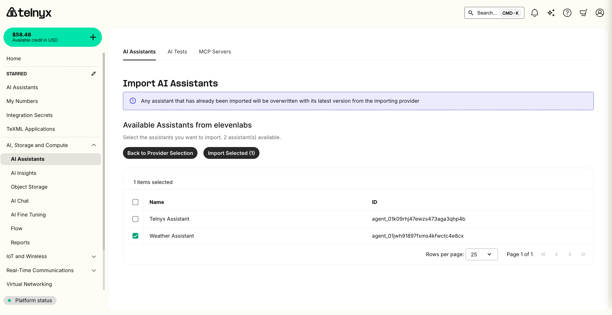 Import Assistants Page