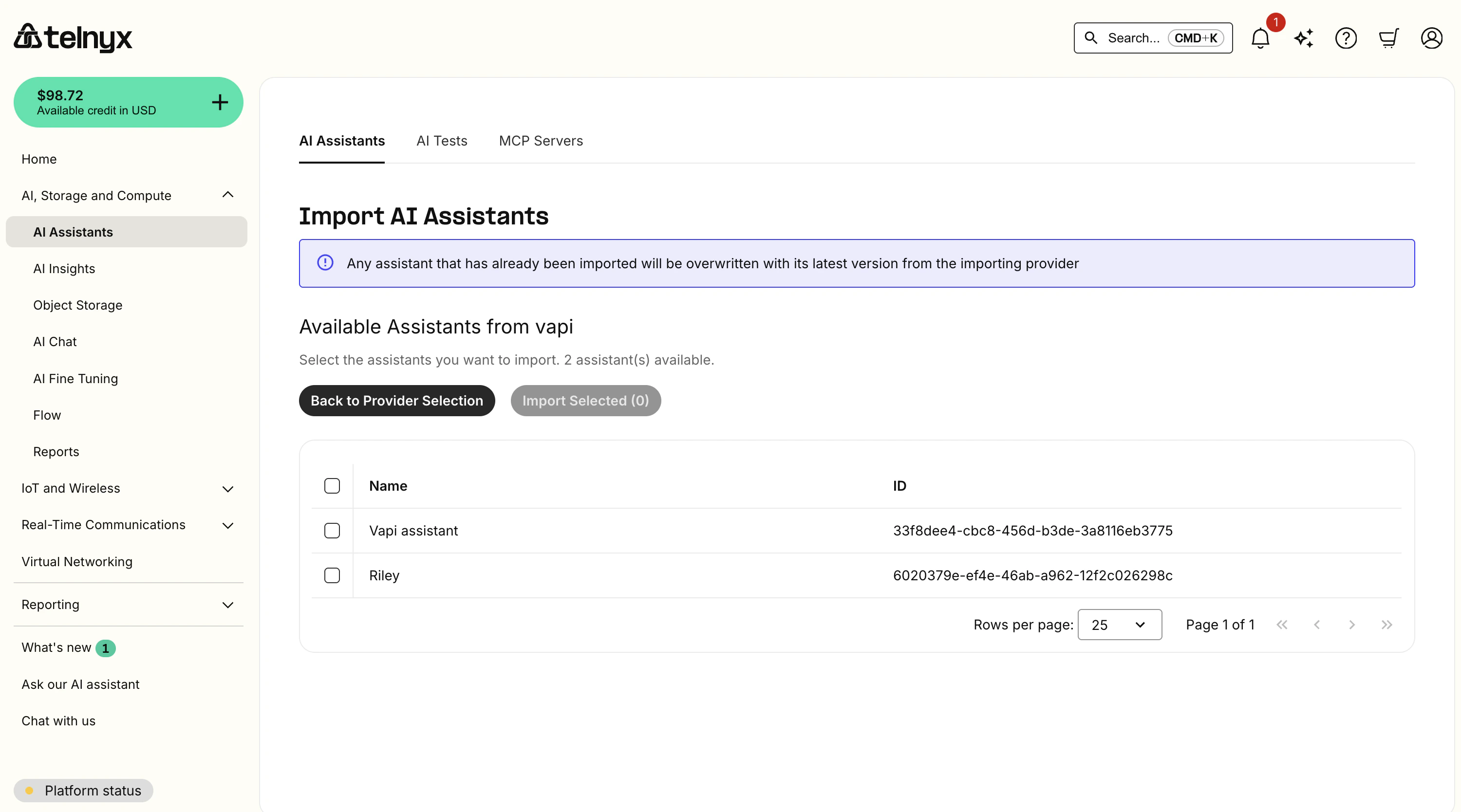 Import Assistants Page