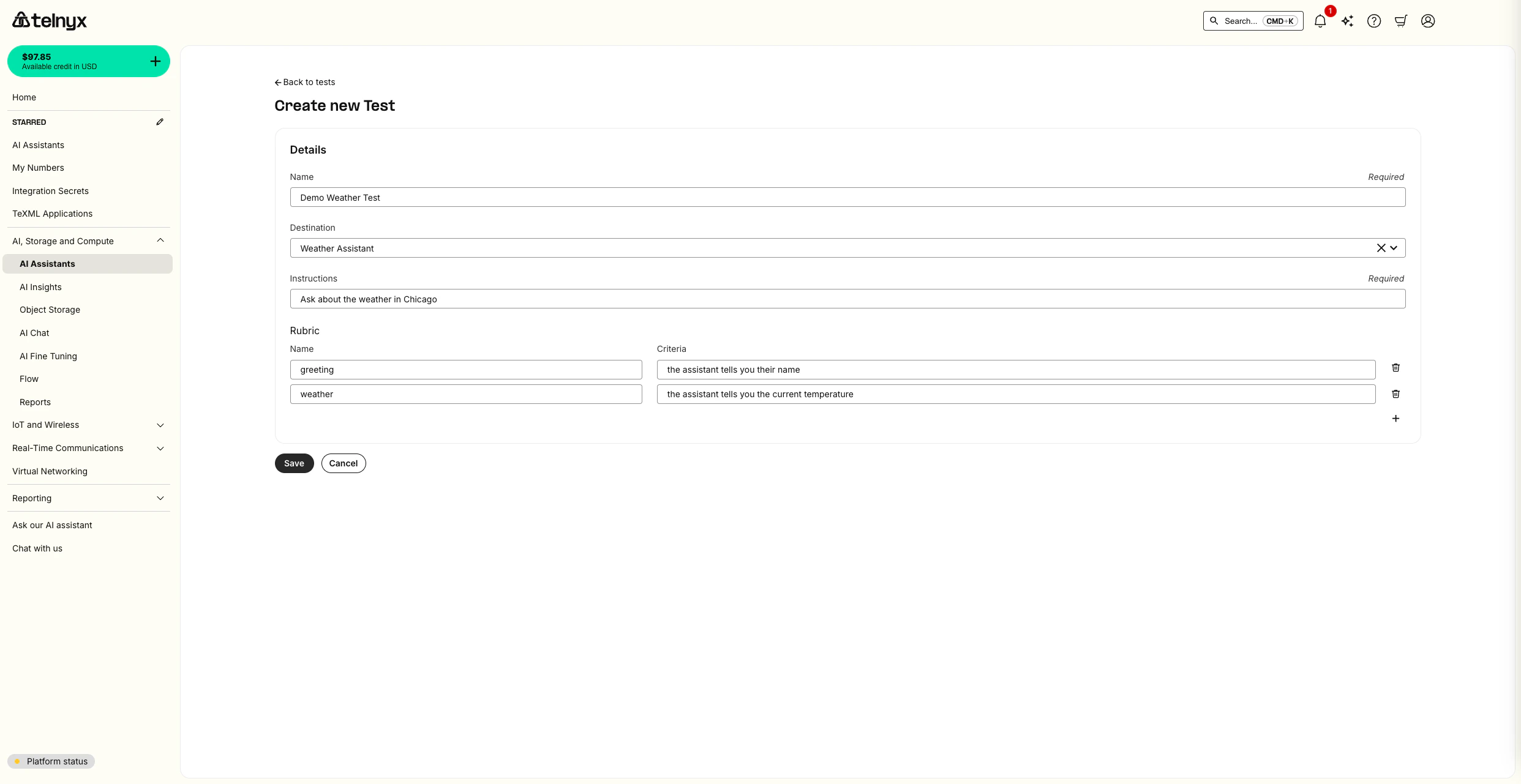 Test Criteria Configuration