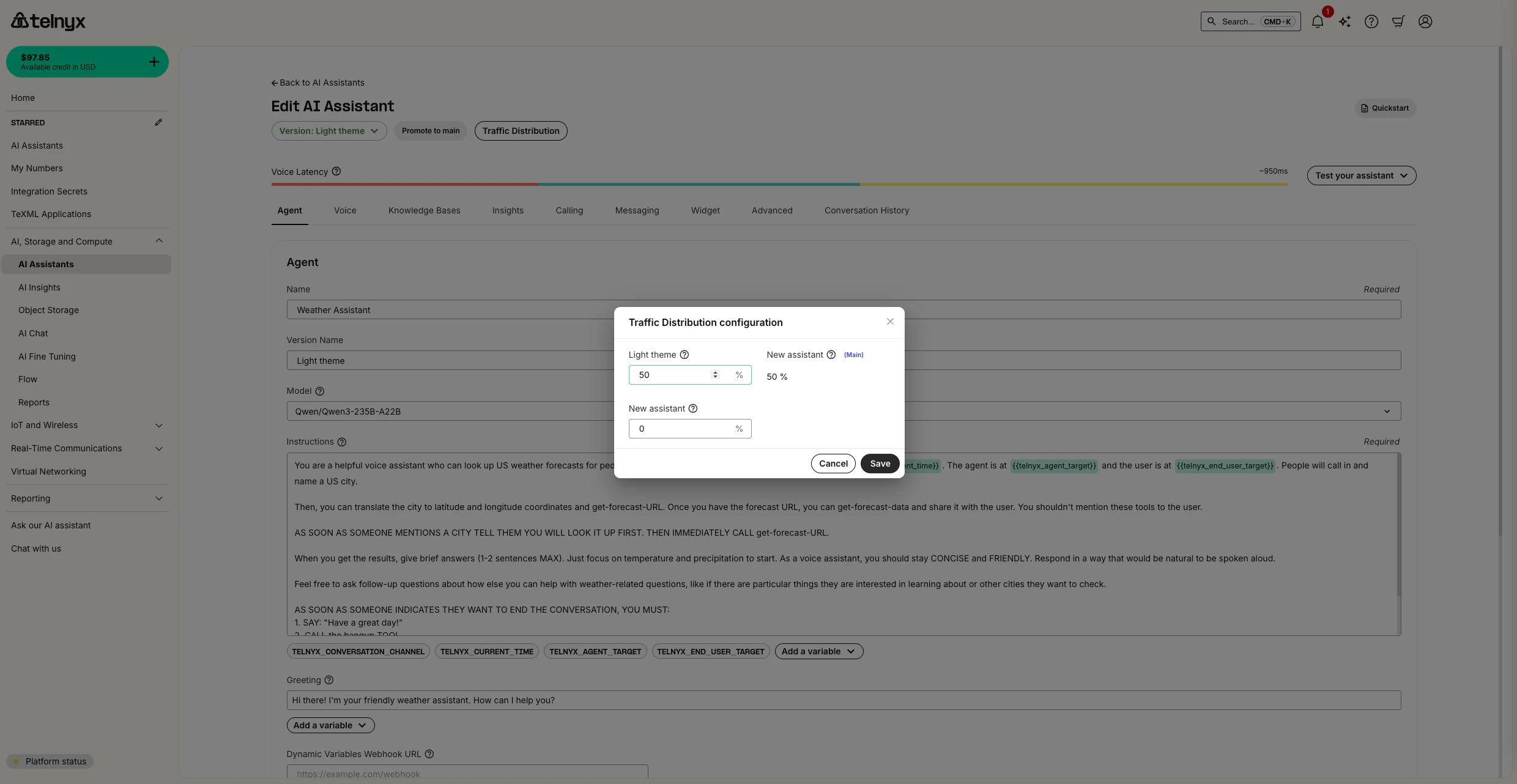 Traffic Distribution Setup