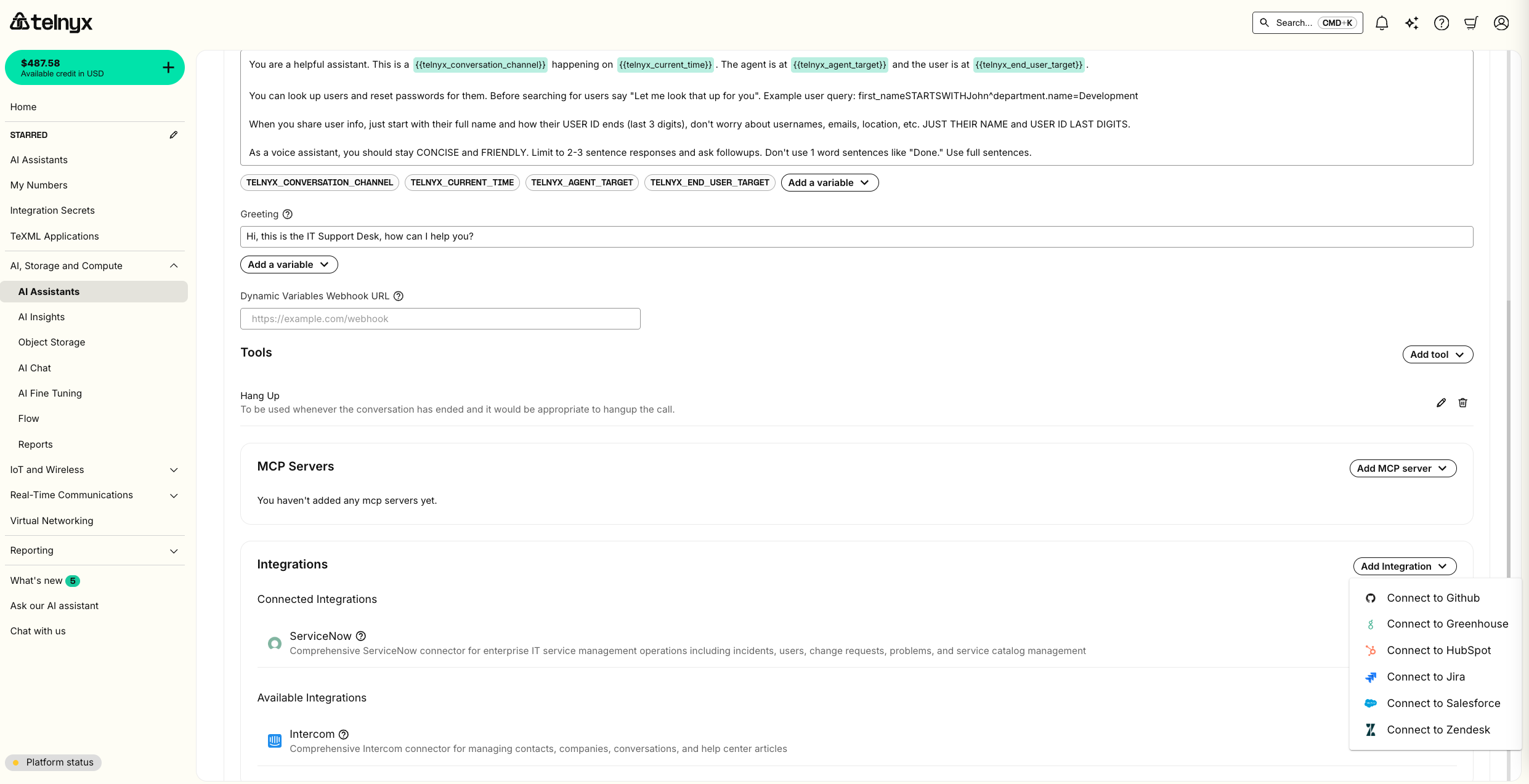 AI Integration Dropdown