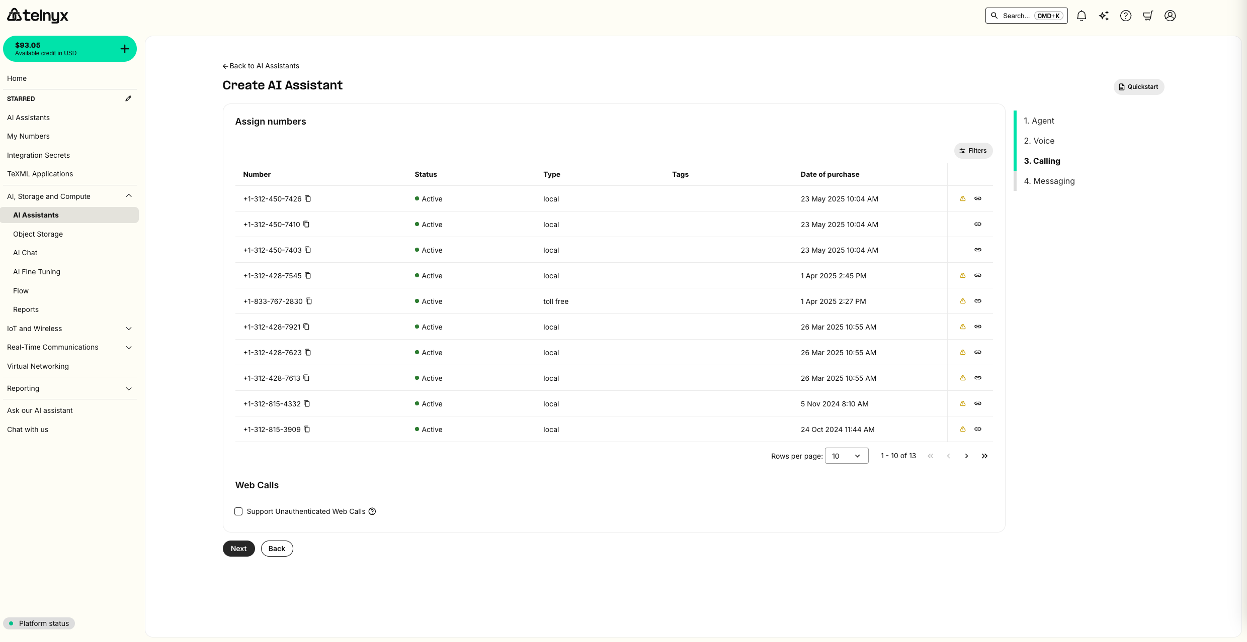 AI Assistant Number Config