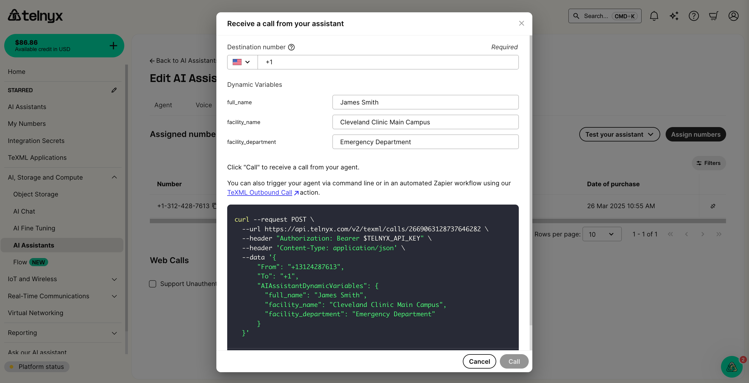 AI Assistant Outbound Call Variables