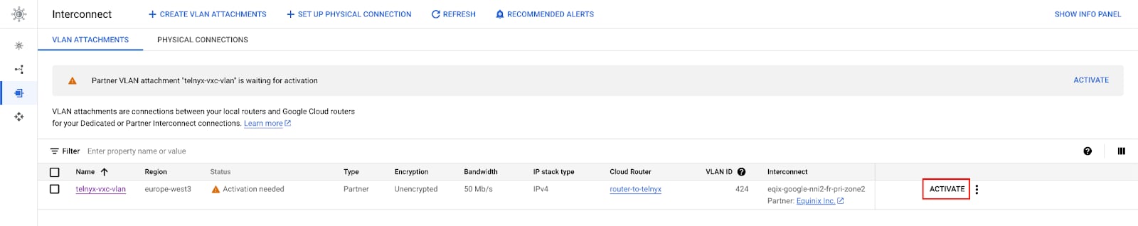GCP Activate Connection