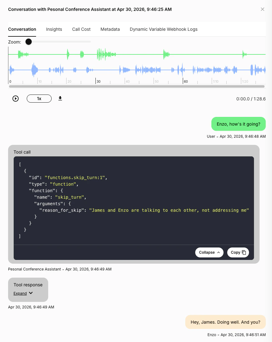 Skip Turn tool call shown in Conversation History