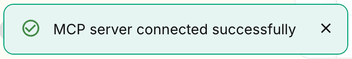 The portal confirmation: MCP server connected successfully.