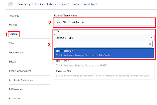 Genesys Cloud & Telnyx Creating a SIP Trunk