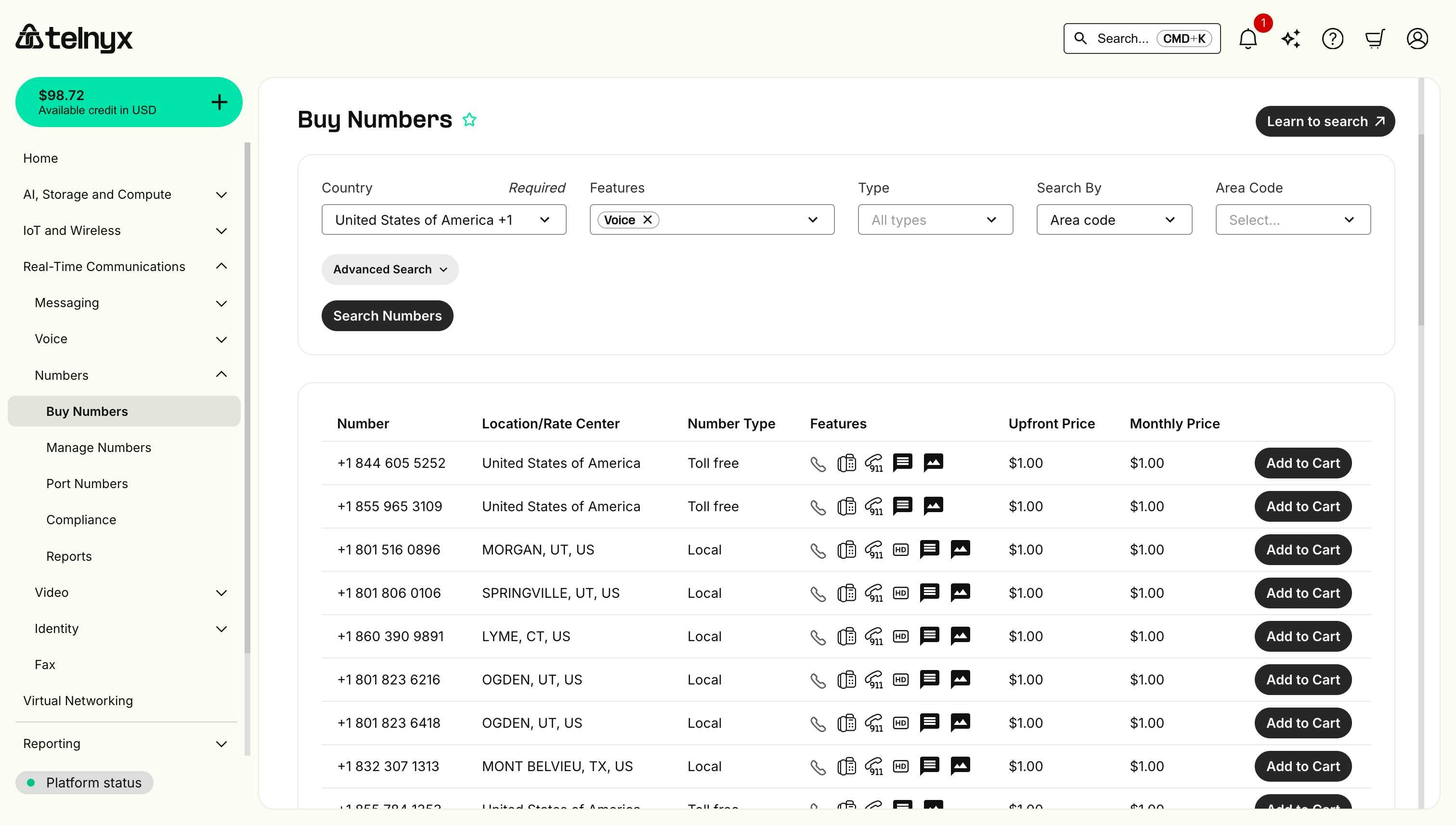 Buy Numbers Search Results