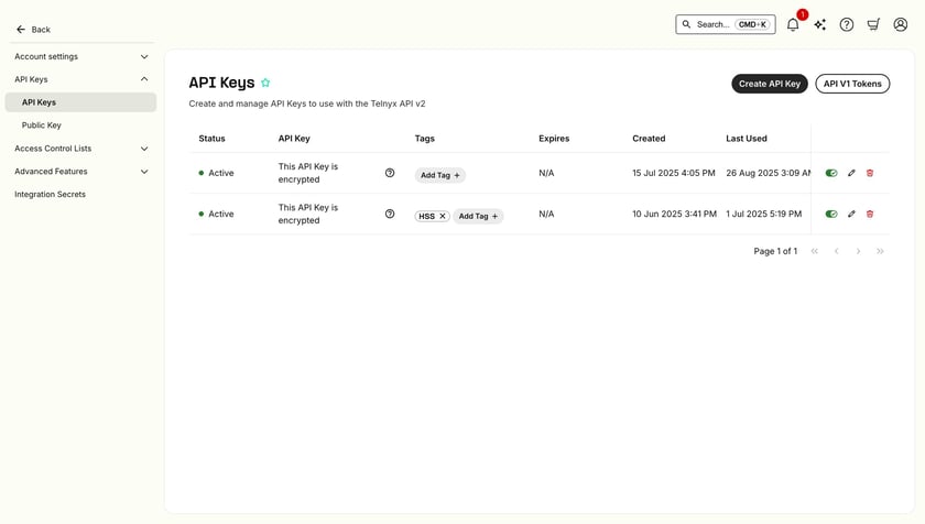 Create and Manage API Keys - Telnyx