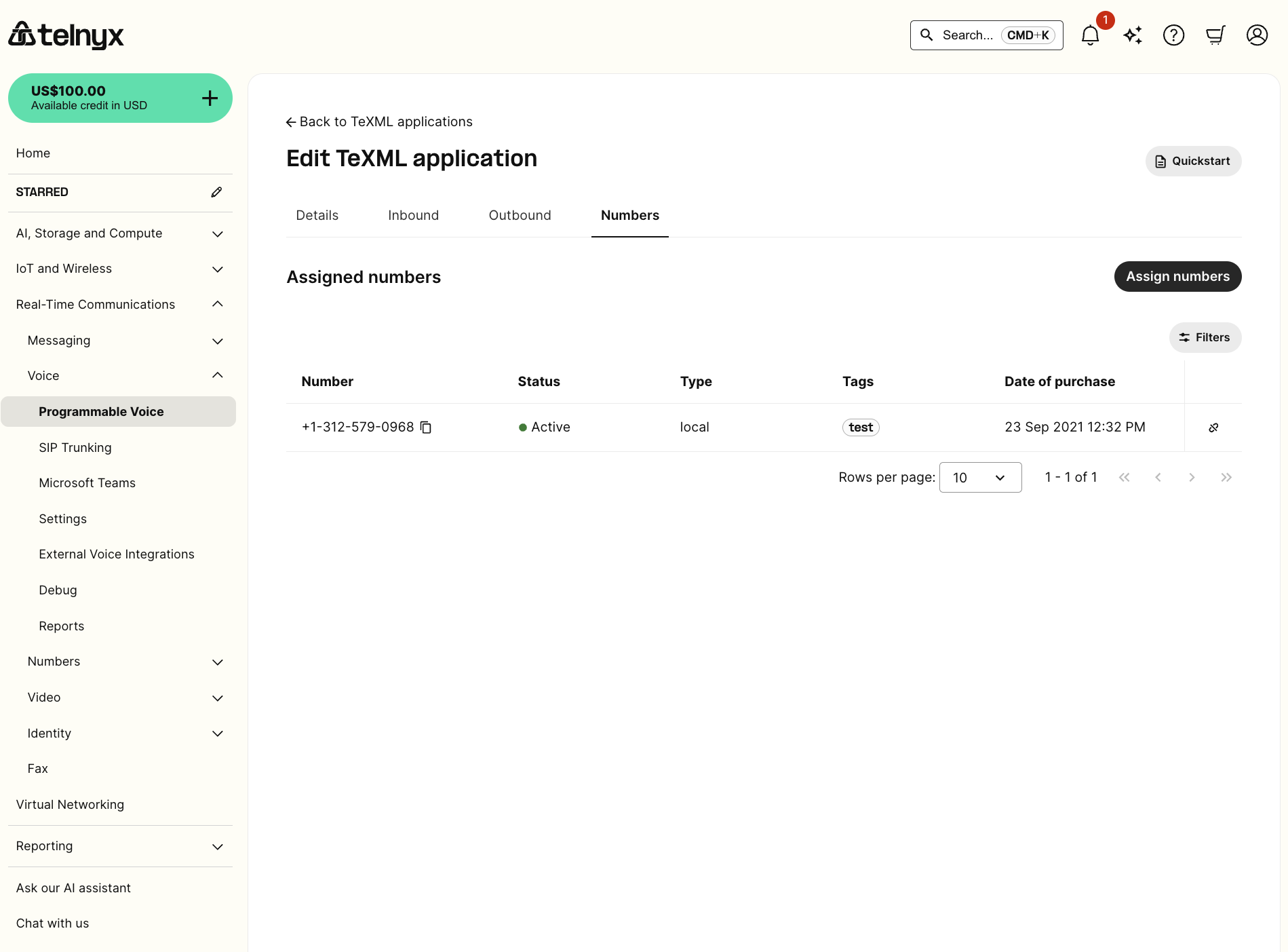 Assigning your number to the application
