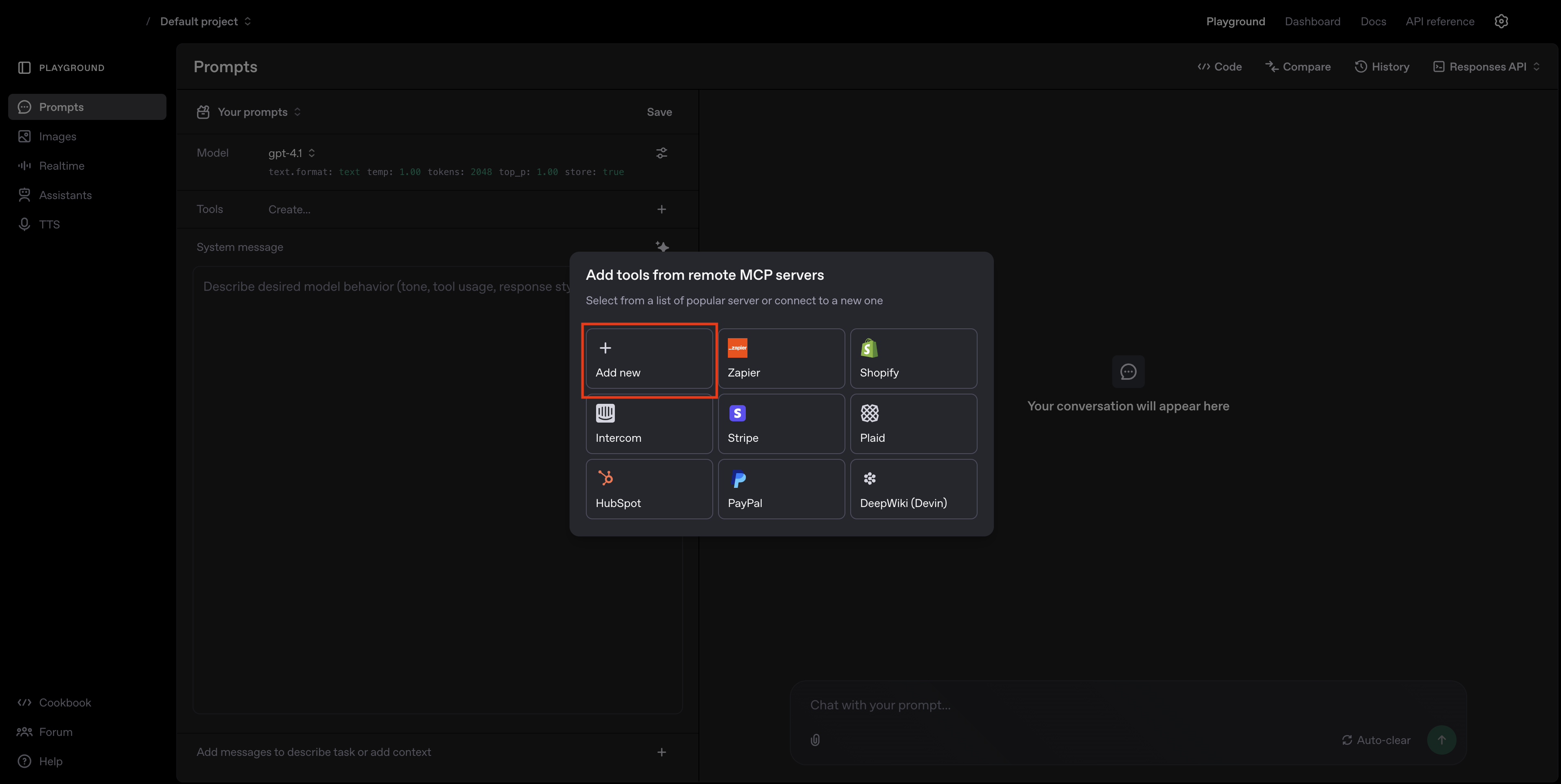 ChatGPT Playground MCP Step 2