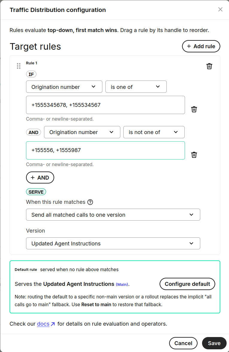 AI Assistant end user target rule with multiple conditions
