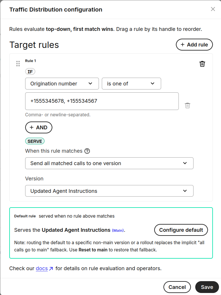 AI Assistant single-version end user target rule