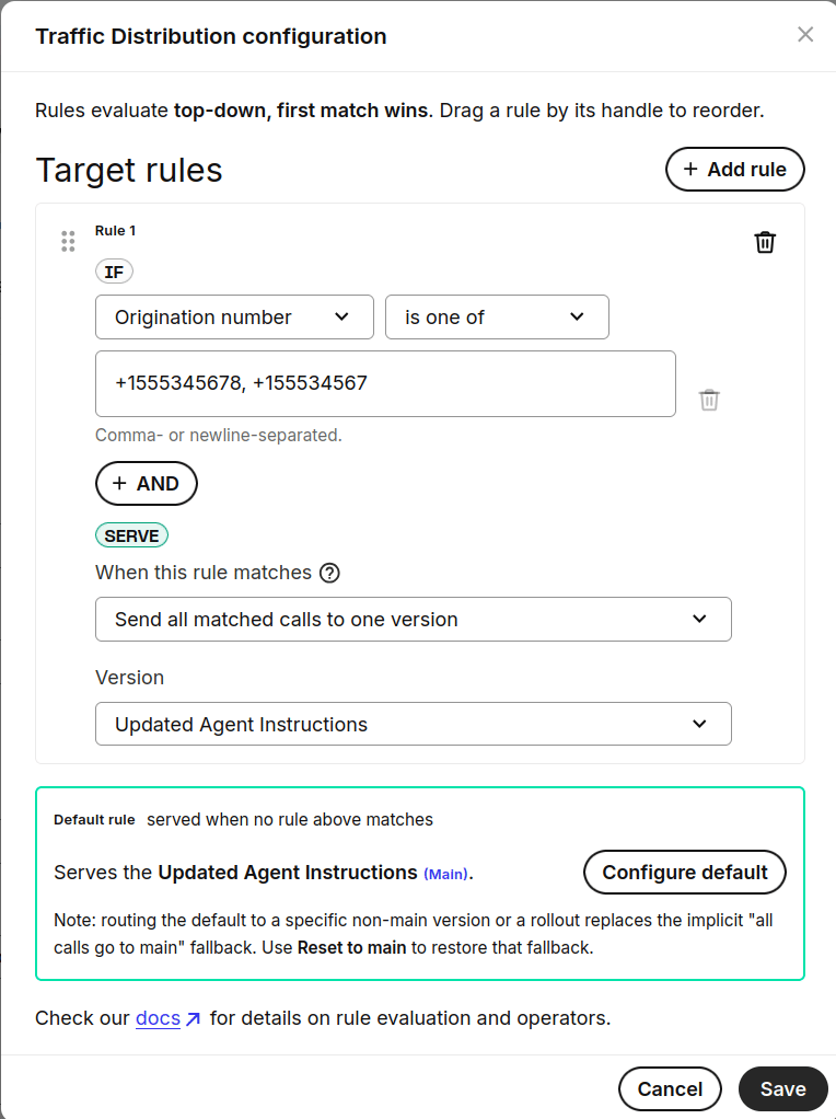 AI Assistant single-version end user target rule