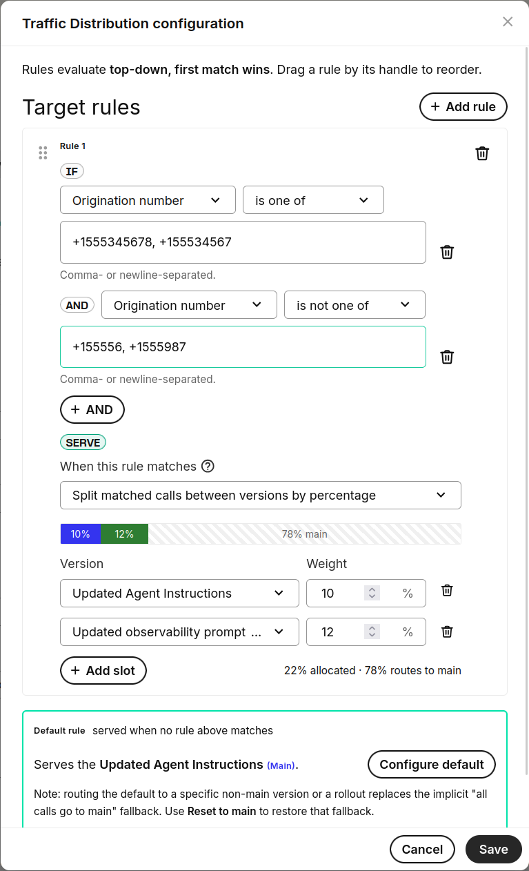 AI Assistant weighted rollout configuration