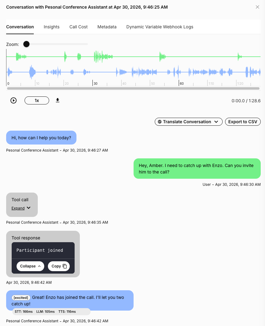 Invite tool call shown in Conversation History