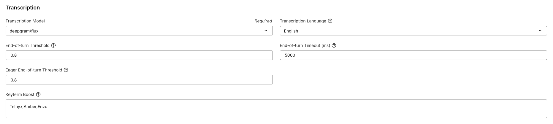 Keyterm Boost field on the Voice tab of the AI Assistant settings