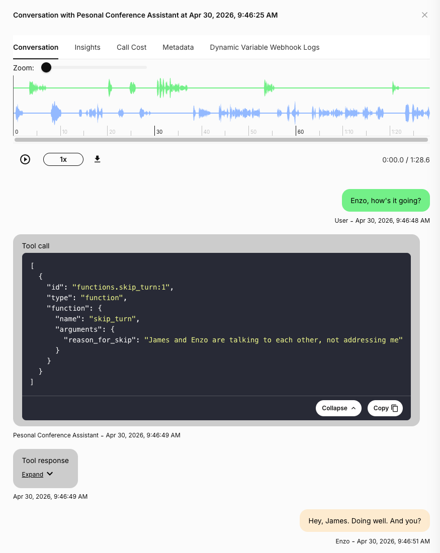 Skip Turn tool call shown in Conversation History