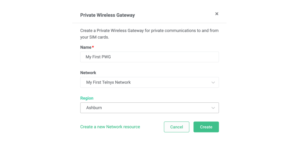 Create a Private Wireless Gateway using an existing Network