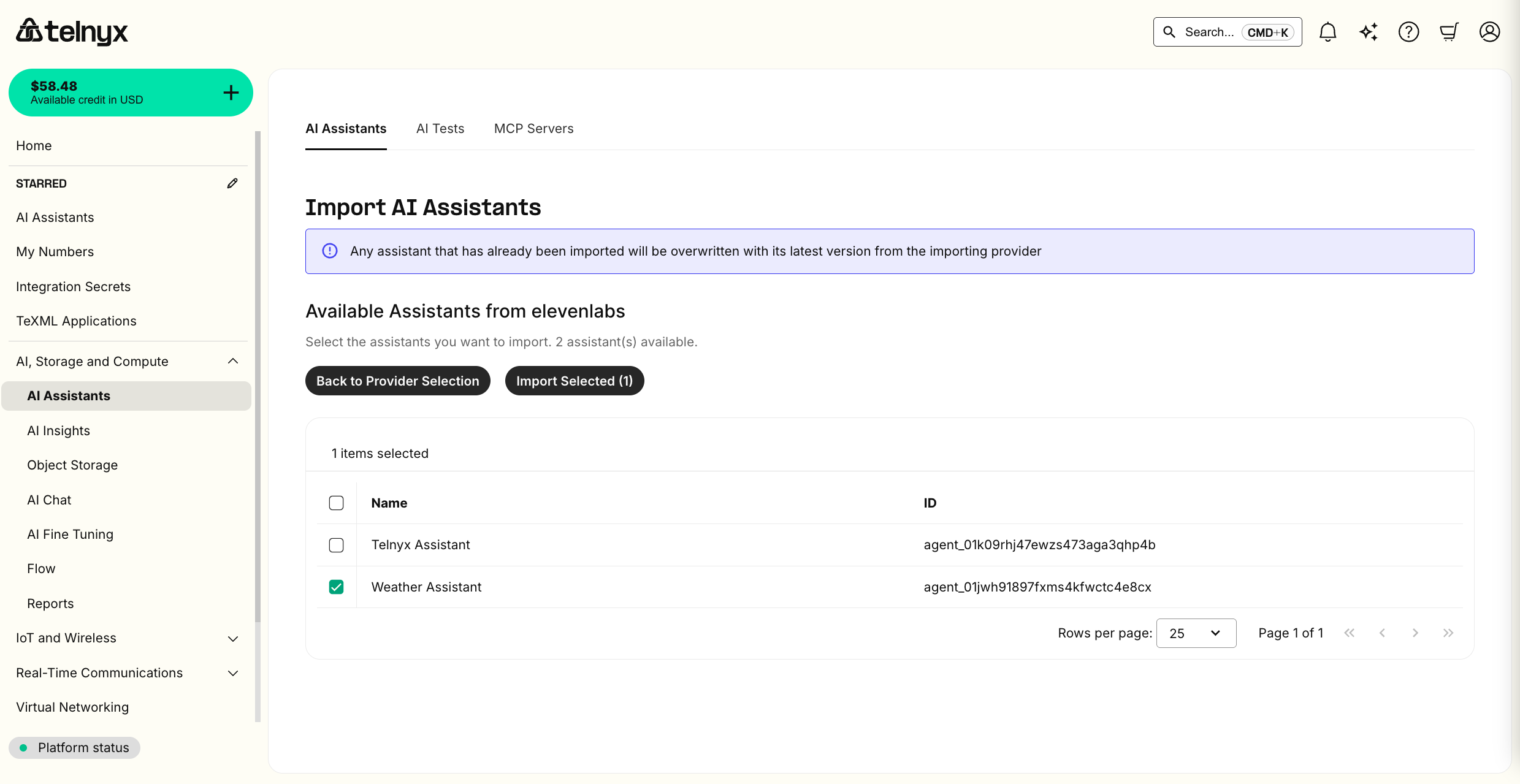 Import Assistants Page