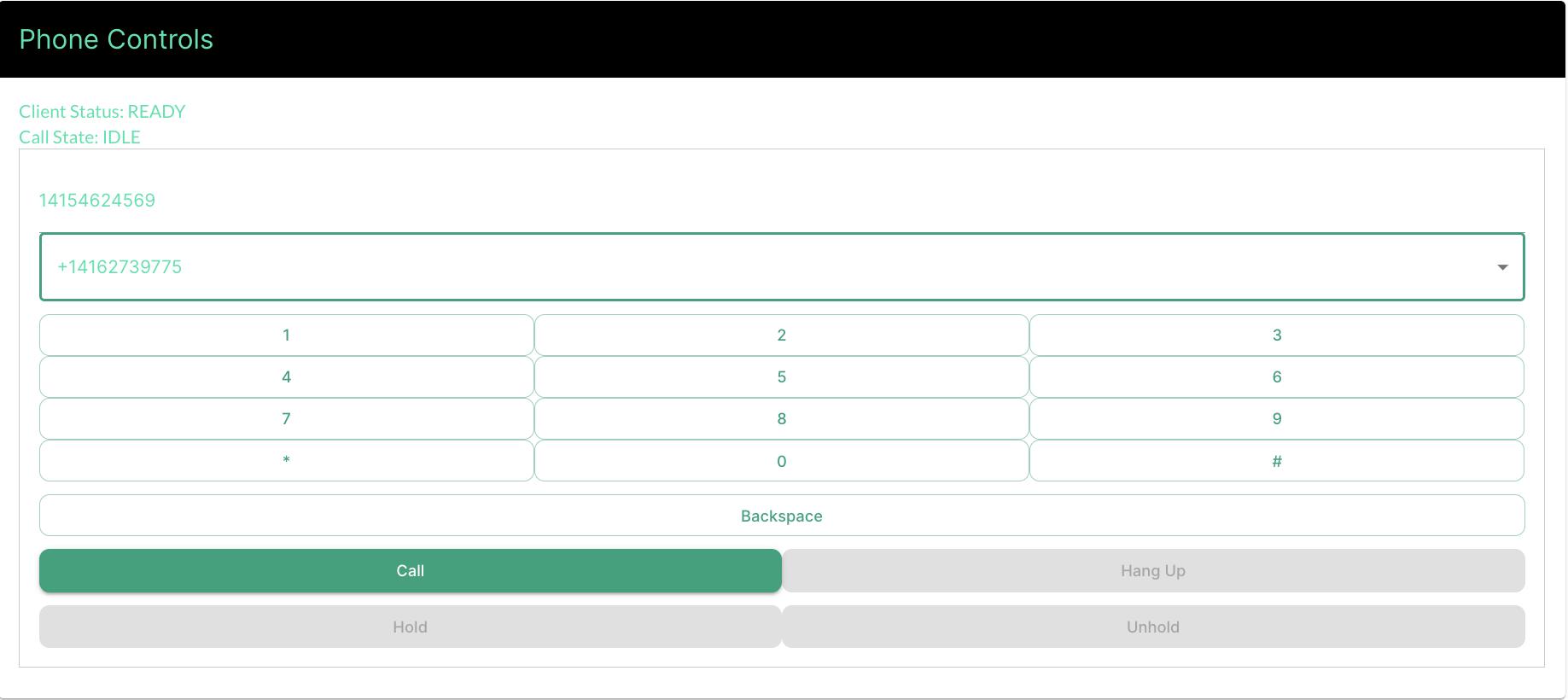 Outbound dialer call control toolbar with call handling options
