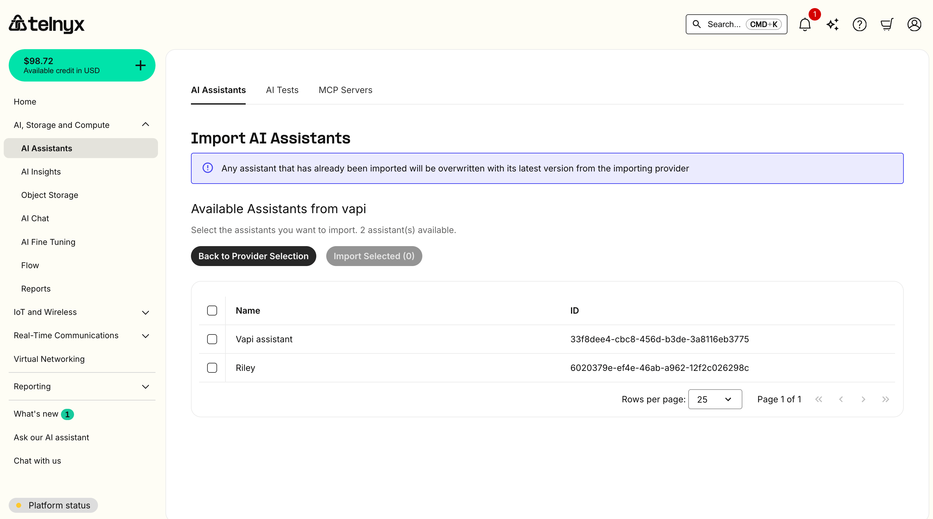 Import Assistants Page