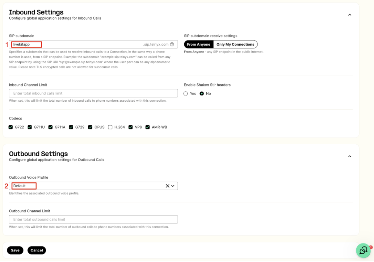 Inbound & Outbound Settings