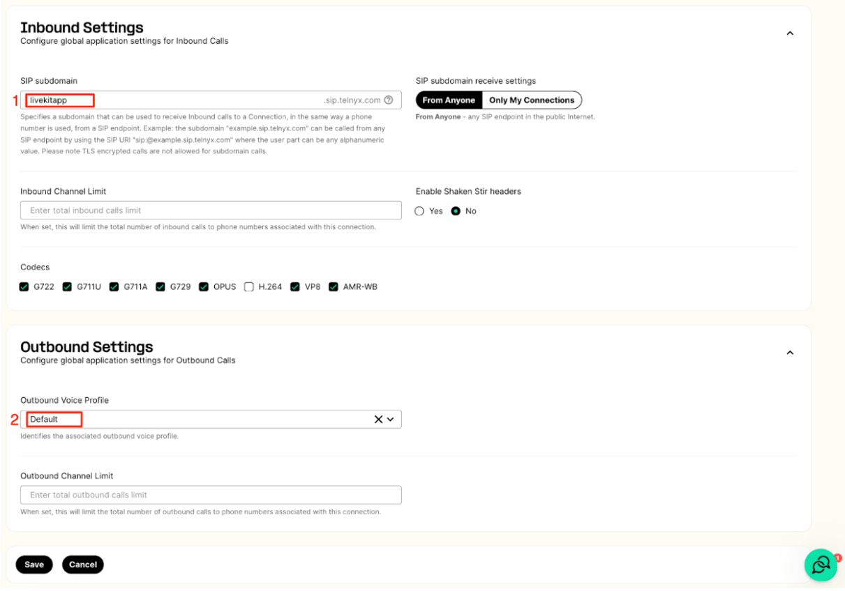 Inbound & Outbound Settings
