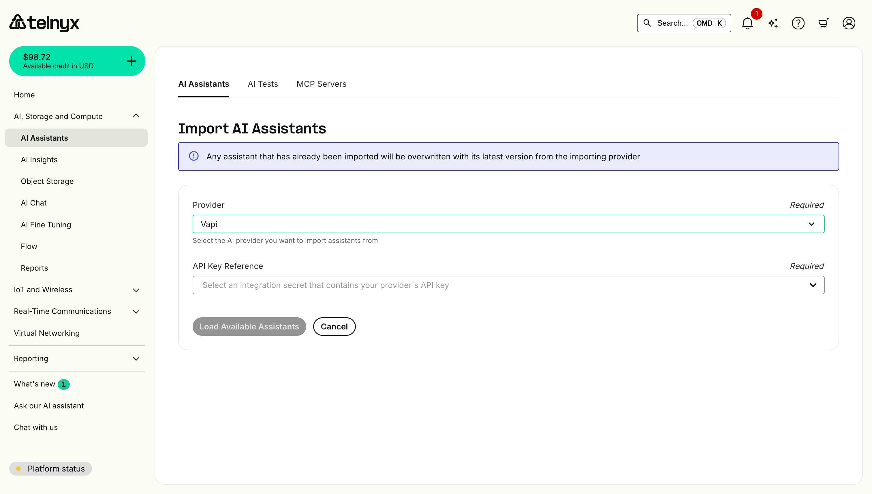 Import Assistants Page