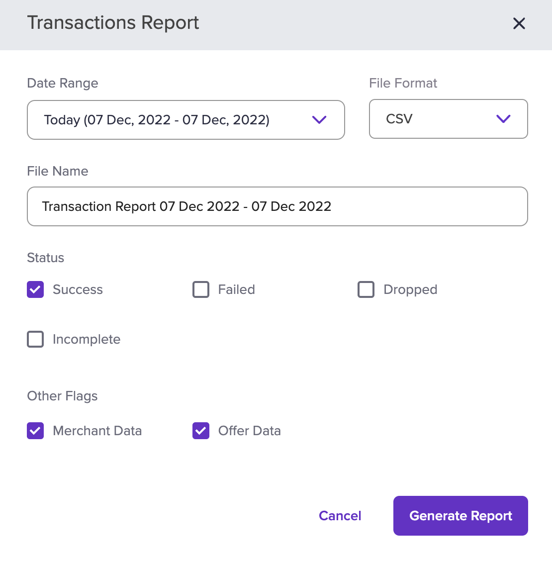 Transaction Report