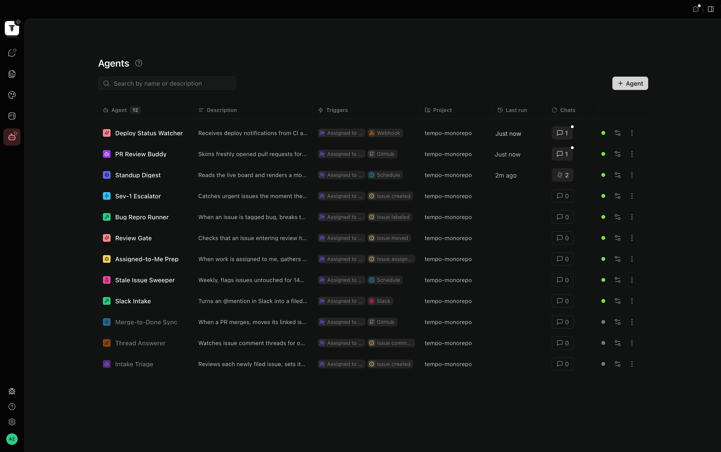 The Agents tab