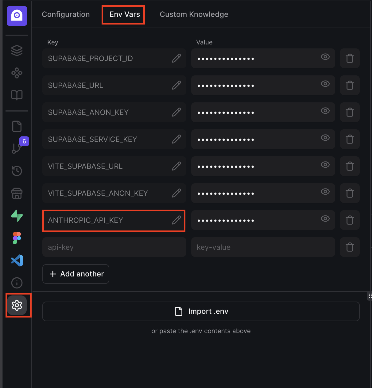 Tempo Anthropic API Key Environment Variables Settings