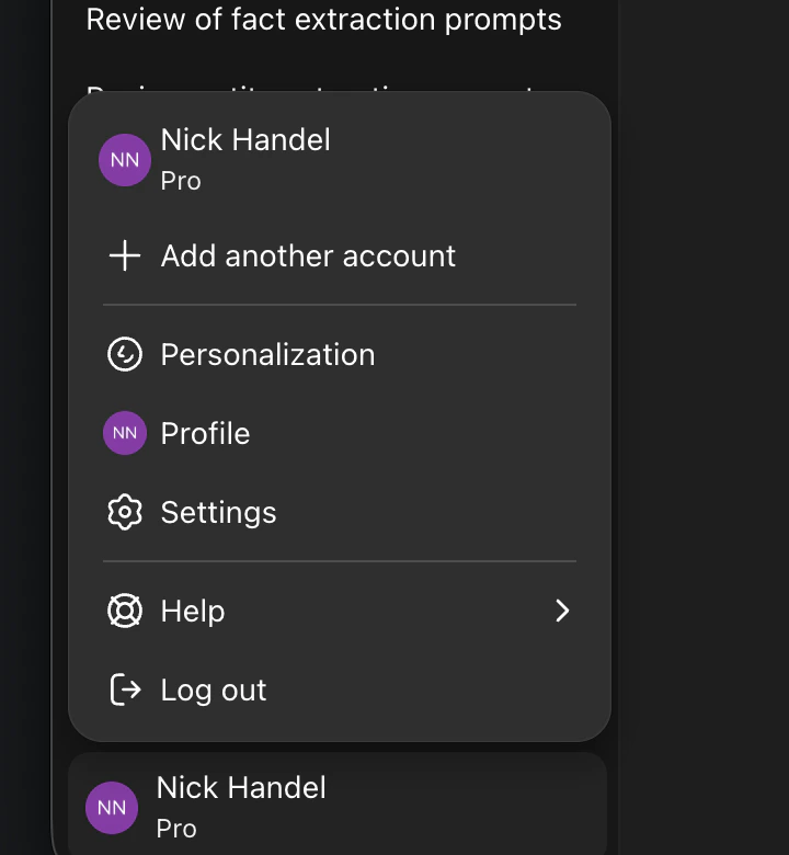 ChatGPT profile menu with Settings highlighted
