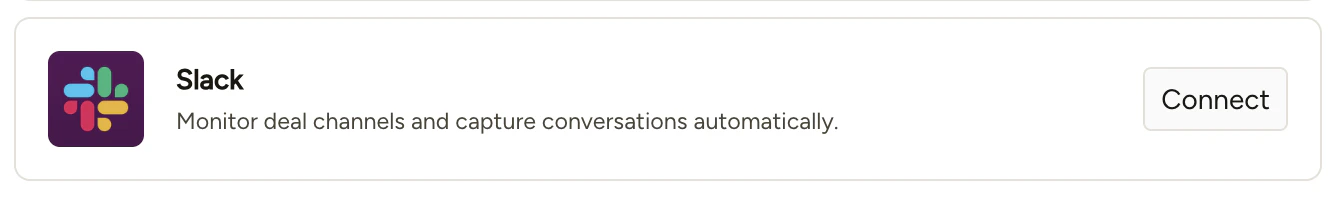 Connecting Slack on the Deal Brain Connections page