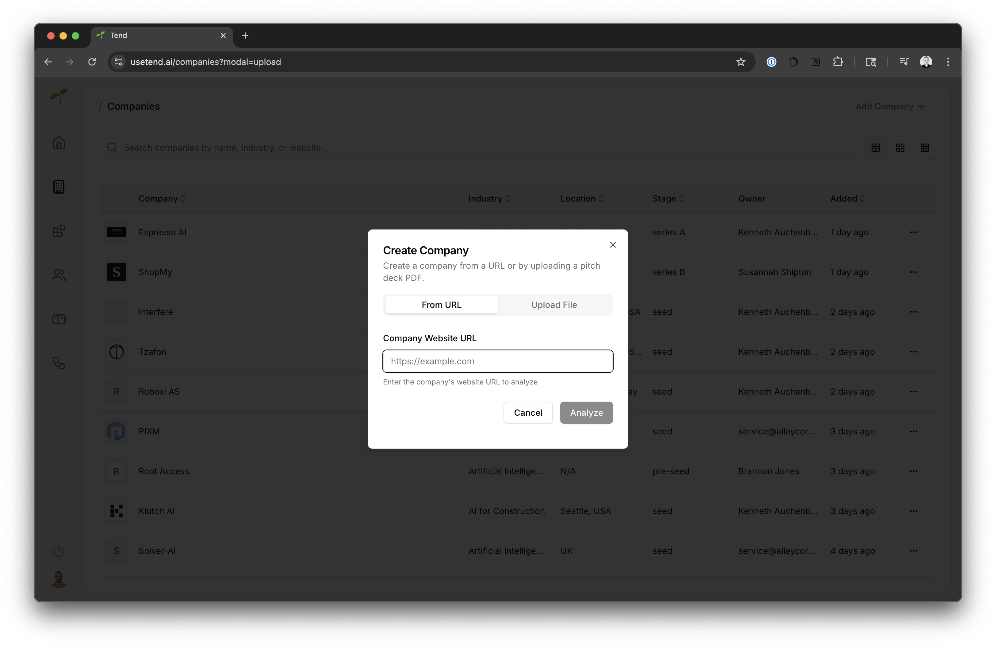 Main dashboard interface