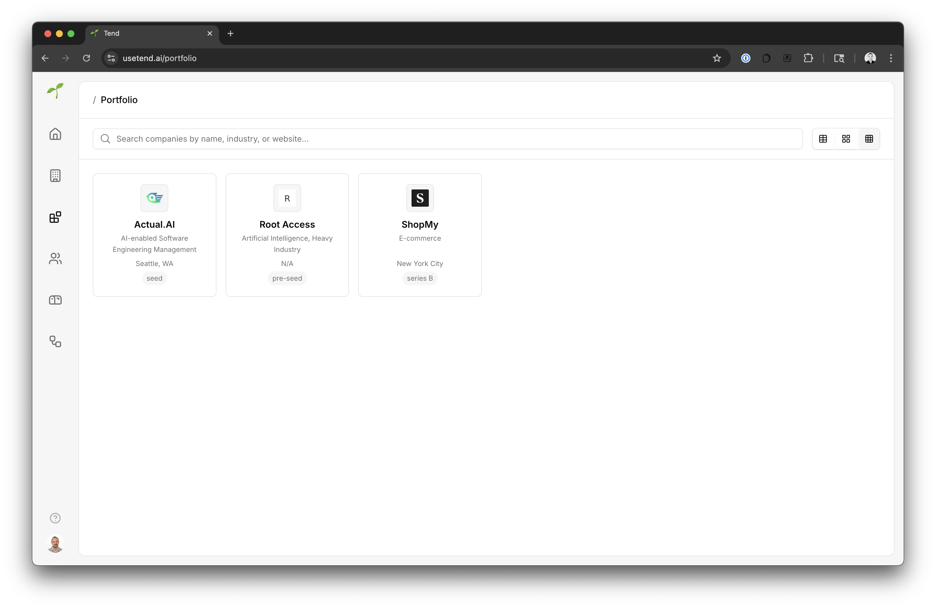 Main dashboard interface
