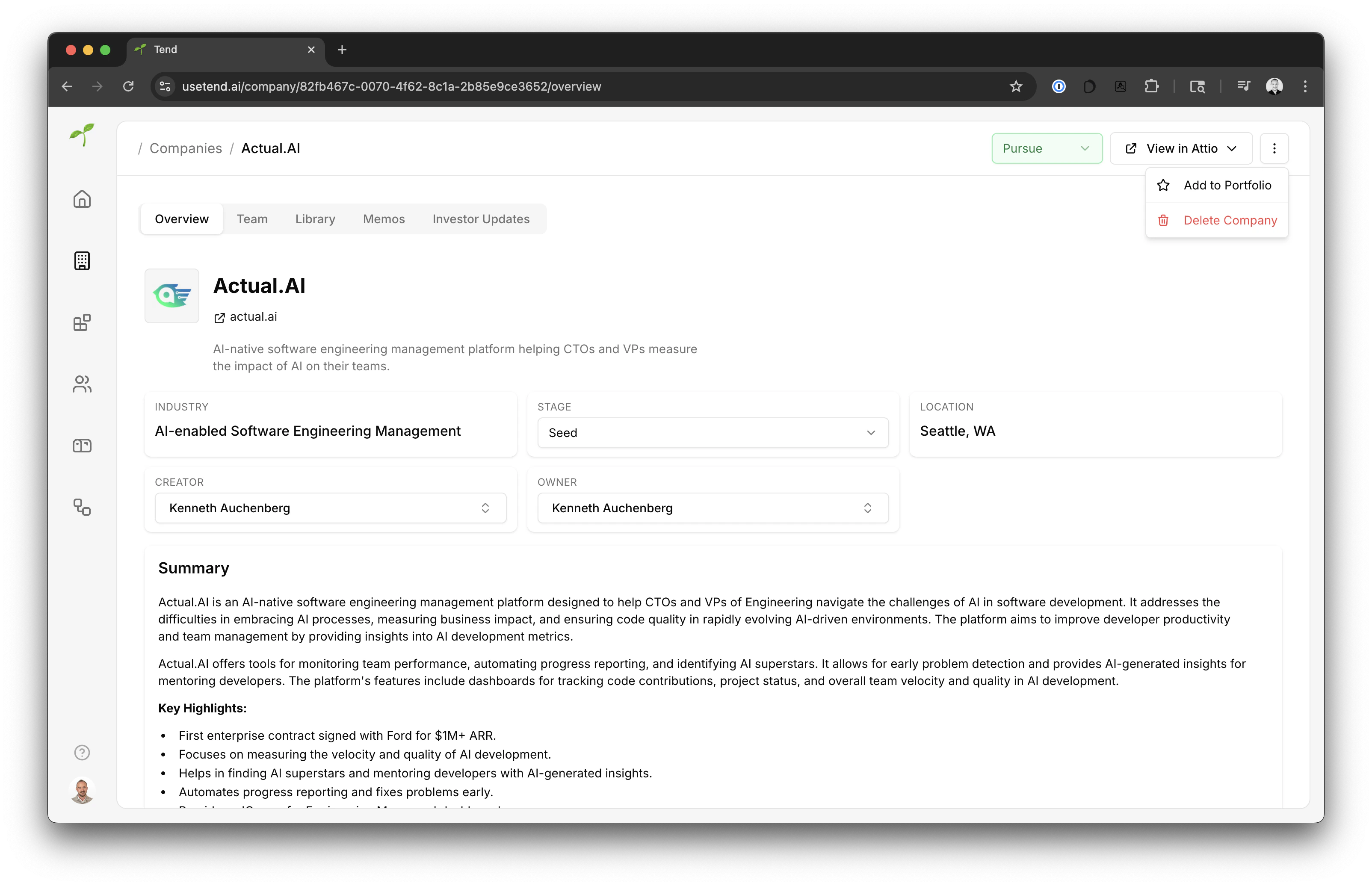 Main dashboard interface